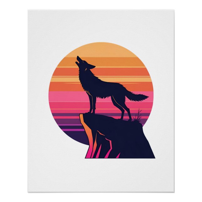 Howl at the Dusk – Retro Coyote Sunset  Poster (Front)