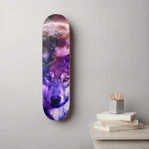 Howl at the Moon with Our Galaxy Night Sky Wolf  Skateboard