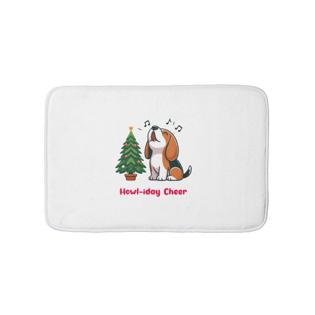 Howl-iday Cheer Beagle With A Christmas Tree Desig Bath Mat (Front)