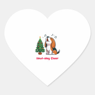 Howl-iday Cheer Beagle With A Christmas Tree Desig Heart Sticker