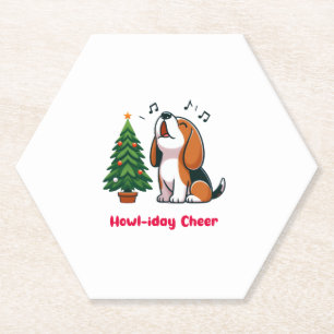 Howl-iday Cheer Beagle With A Christmas Tree Desig Paper Coaster
