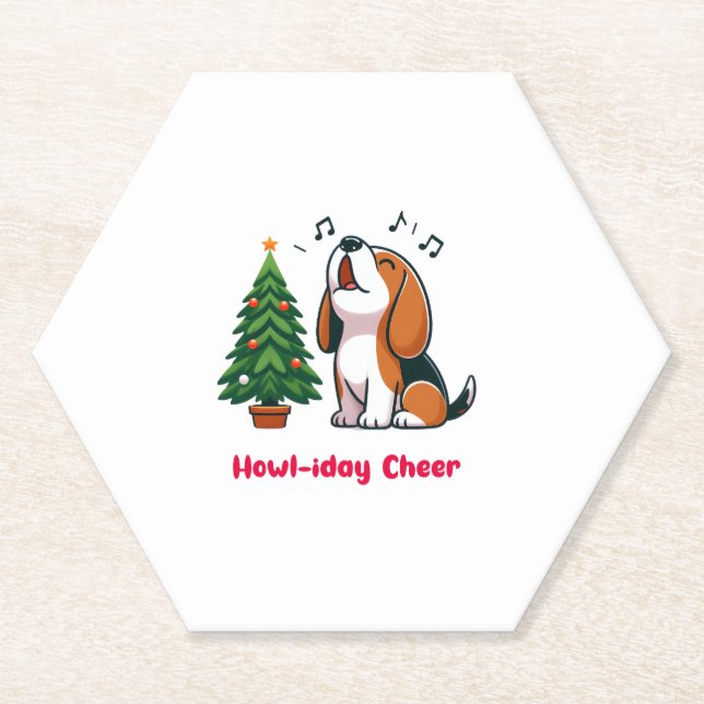 Howl-iday Cheer Beagle With A Christmas Tree Desig Paper Coaster (Front)