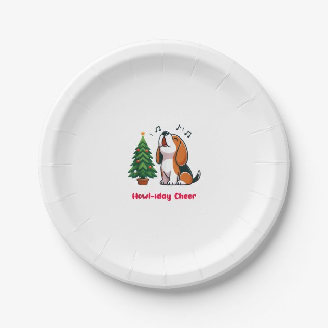 Howl-iday Cheer Beagle With A Christmas Tree Desig Paper Plate (Front)