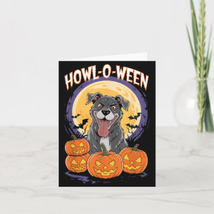 Howl-O-Ween Playful Black Dog With Pumpkins And Card