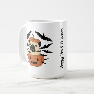 Howl-O-Ween Pug in a Jack-O-Lantern with Bats Coffee Mug