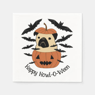 Howl-O-Ween Pug in a Jack-O-Lantern with Bats Napkin