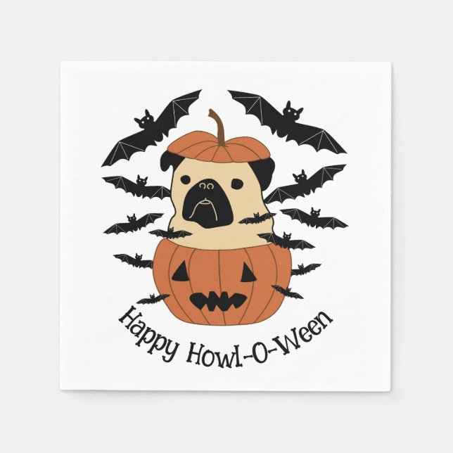 Howl-O-Ween Pug in a Jack-O-Lantern with Bats Napkin (Front)