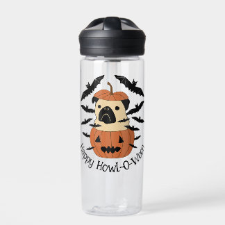 Howl-O-Ween Pug in a Jack-O-Lantern with Bats Water Bottle