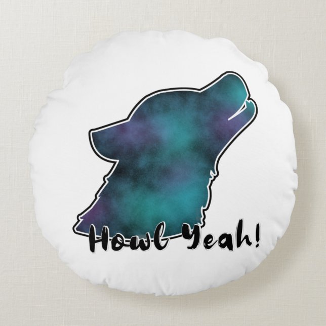 Howl Yeah! Space Galaxy Wolf Silhouette Round Cushion (Front)