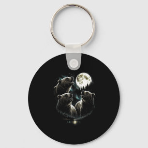 Howling 3 bear moon aurora vintage retro style key ring