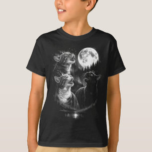 Howling 3 Cat Moon Vintage Retro Style Funny T-Shirt