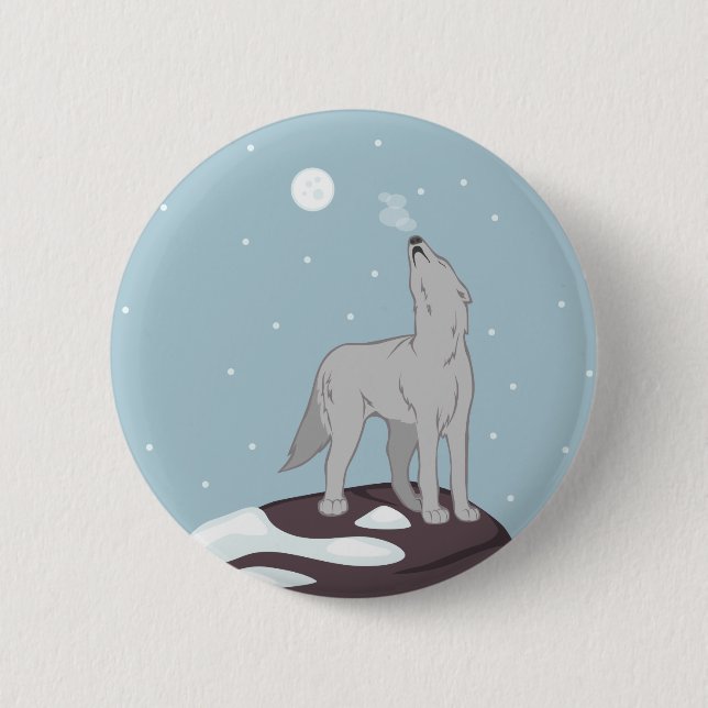 Howling Arctic Wolf 6 Cm Round Badge (Front)