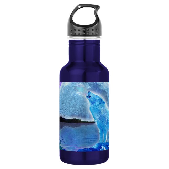 Howling Arctic Wolf & Full Moon Wildlife Photo 532 Ml Water Bottle (Front)