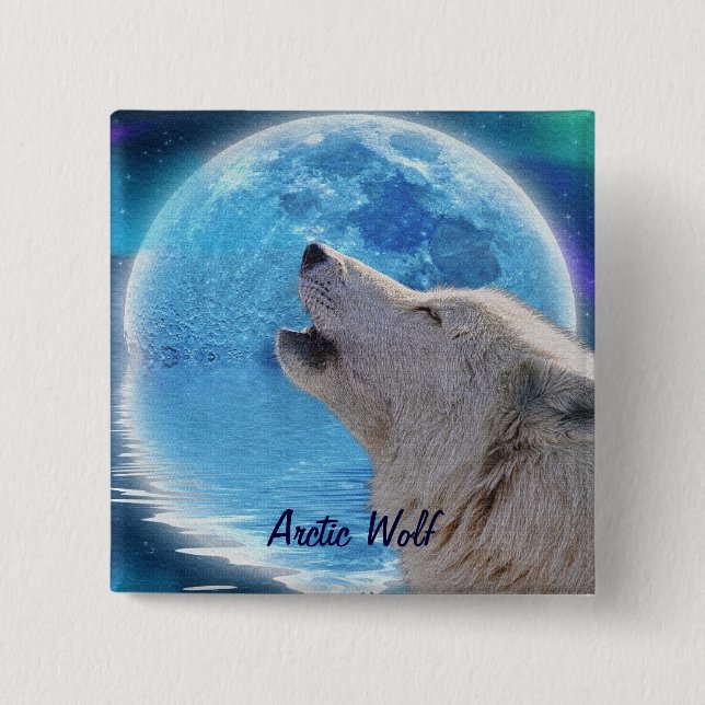 Howling Arctic Wolf & Moon Wildlife Badge (Front)