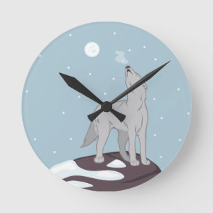 Howling Arctic Wolf Round Clock