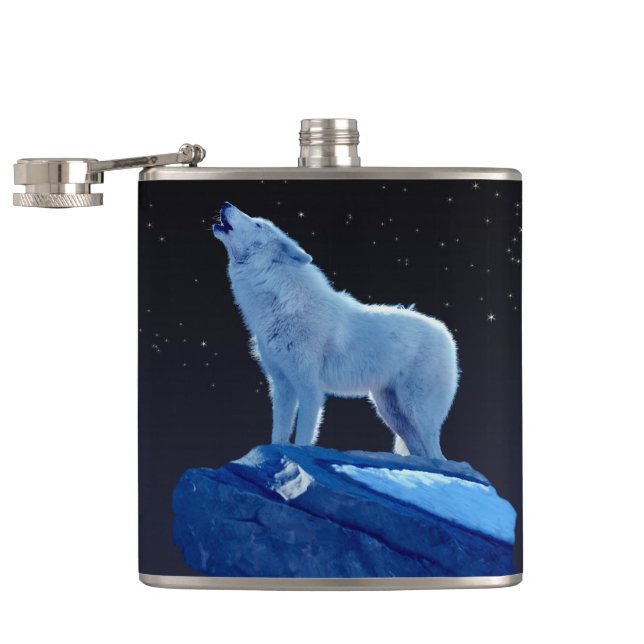 Howling Arctic Wolf Wildlife Hip Flask (Opened)