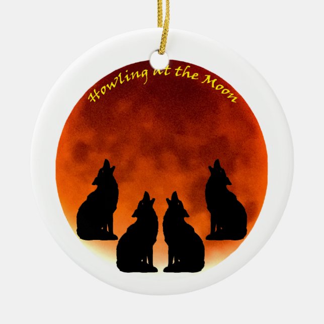 Howling at the Moon Ceramic Tree Decoration (Front)