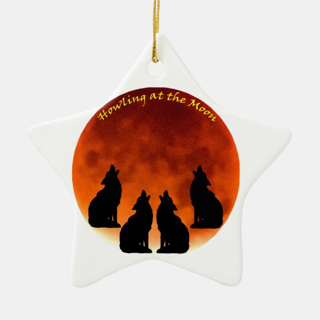 Howling at the Moon Ceramic Tree Decoration (Front)