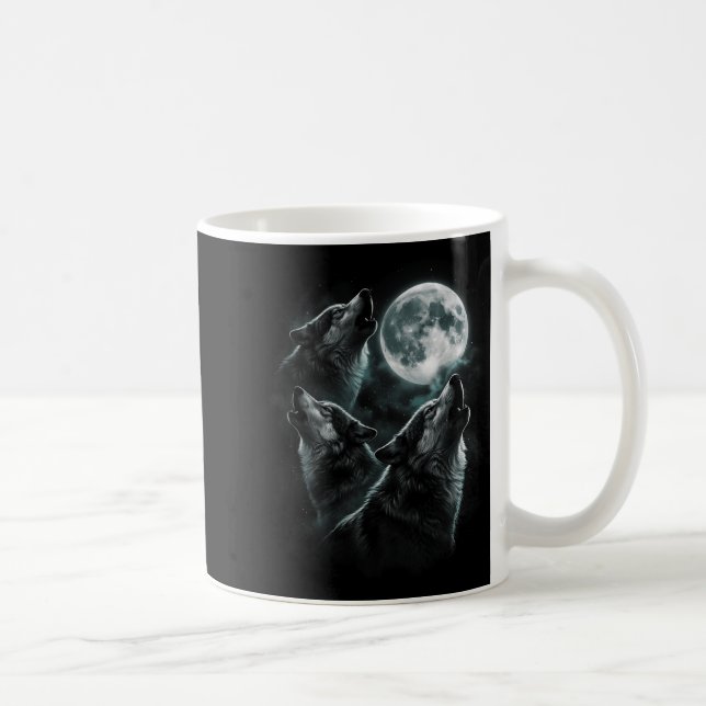 Howling at The Moon Wolf Pack Starry Wildlife Coffee Mug (Right)