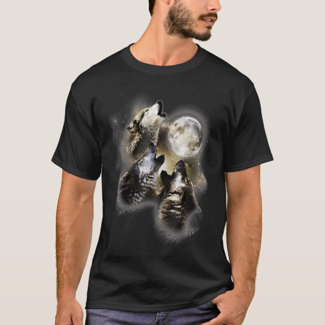 Howling At The Moon Wolves Wolf Animal T-Shirt (Front)
