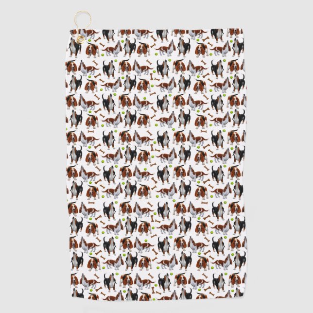 Howling Basset Hound Dogs Golf Towel (Front)