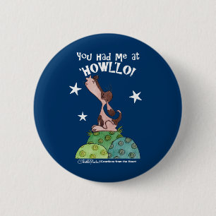 Howling Basset Hound Night 6 Cm Round Badge