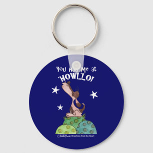 Howling Basset Hound Night Key Ring