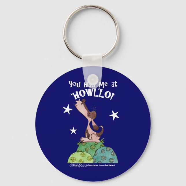 Howling Basset Hound Night Key Ring (Front)
