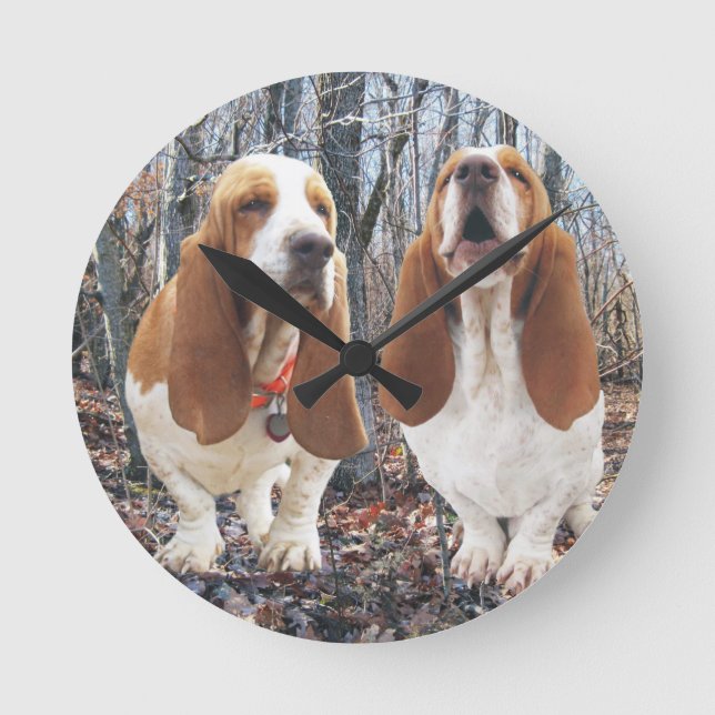 Howling Basset Hound Woodland Clock (Front)