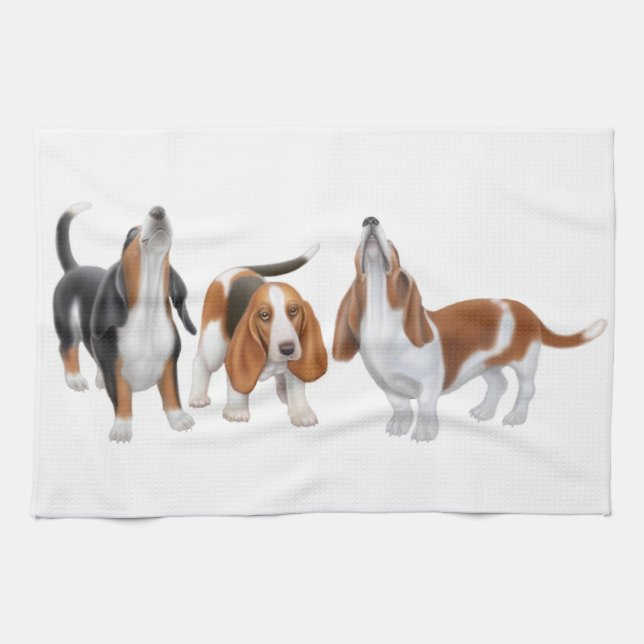 Howling Basset Hounds Kitchen Towel (Horizontal)
