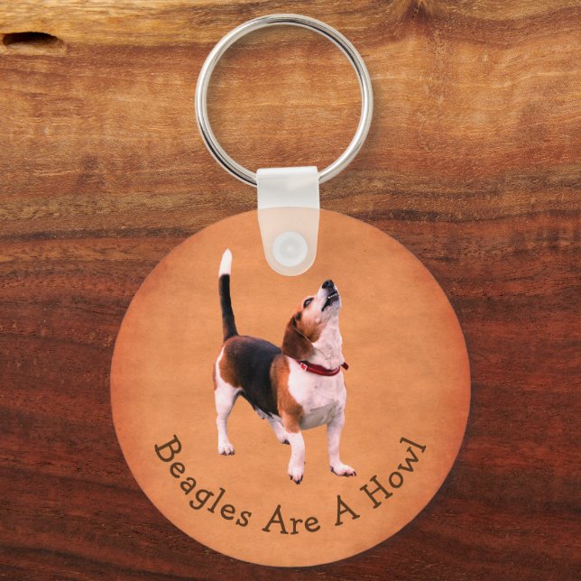 Howling Beagle Dog Cute Personalised  Key Ring (Front)