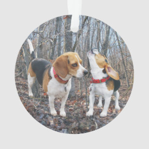 Howling Beagle in Woods Christmas Ornament