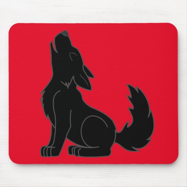 Howling Black Wolf Mouse Mat (Front)