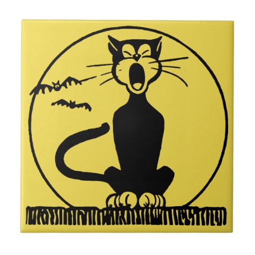 Image of Howling Cat and Moon Ceramic Tile