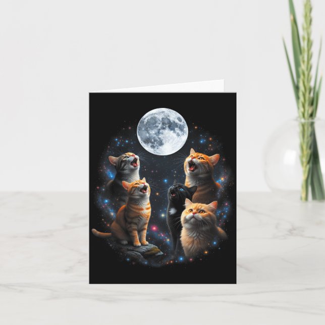 Howling Cats Full Moon Starry Sky Galaxy Cosmic An Card (Front)