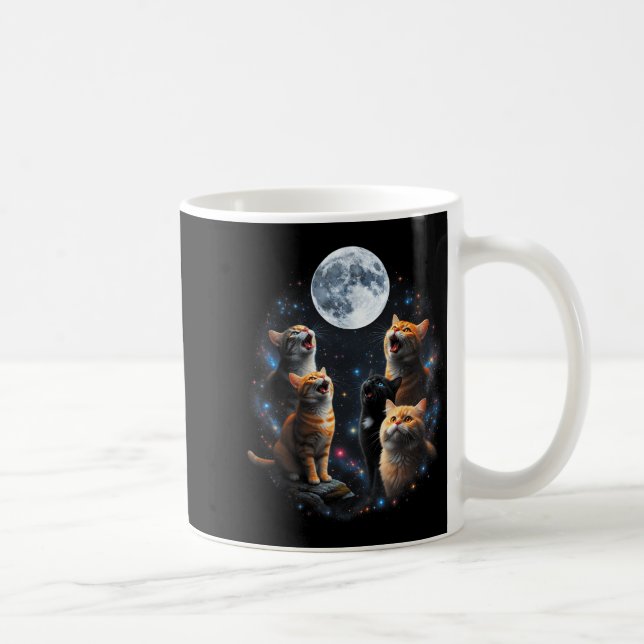 Howling Cats Full Moon Starry Sky Galaxy Cosmic An Coffee Mug (Right)