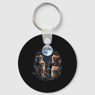 Howling Cats Full Moon Starry Sky Galaxy Cosmic An Key Ring