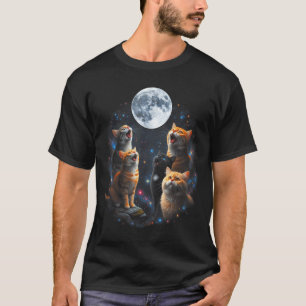 Howling Cats Full Moon Starry Sky Galaxy Cosmic An T-Shirt