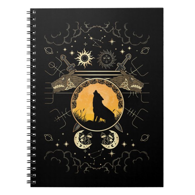 Howling Celtic Wolf Mythology Swords Notebook (Front)
