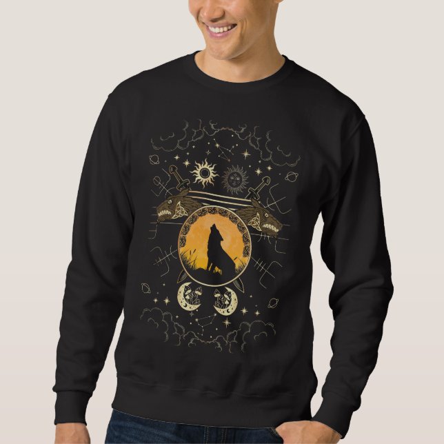 Howling Celtic Wolf Mythology Swords Sweatshirt (Front)