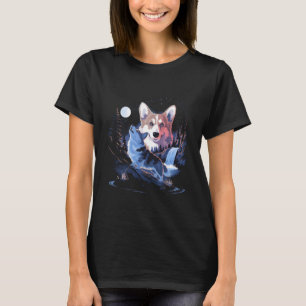Howling Corgi Under Moon Night Waterfall T-Shirt