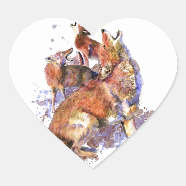 Howling Coyote Pack, Animal, Nature  Wildlife  Heart Sticker (Front)