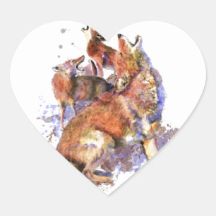 Howling Coyote Pack, Animal, Nature  Wildlife  Heart Sticker