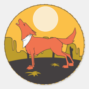 howling coyote scene classic round sticker
