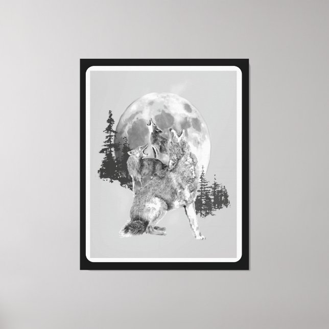 Howling Coyotes Animal Watercolor Wildlife Art Canvas Print (Front)