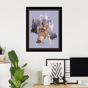 Howling Coyotes Animal Watercolor Wildlife Art Poster