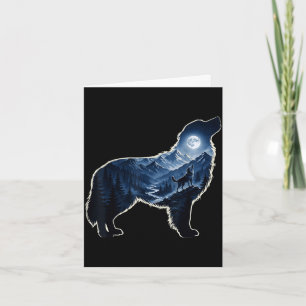 Howling dog moonlit mountain forest silhouette art card