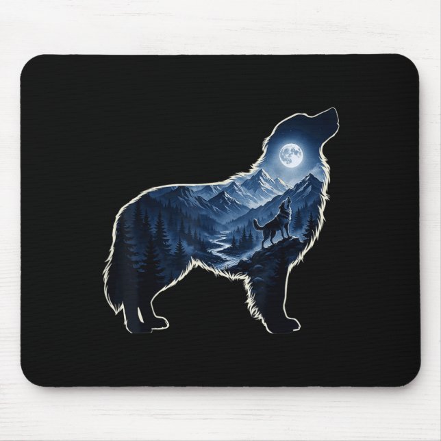 Howling dog moonlit mountain forest silhouette art mouse mat (Front)