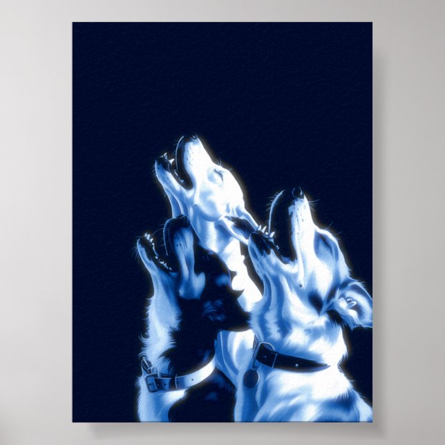 Howling Dogs Poster Print Wall Art blue design (Front)