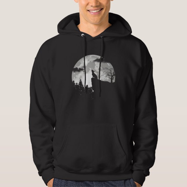 Howling German Shepherd Halloween Vintage Moon Hoodie (Front)
